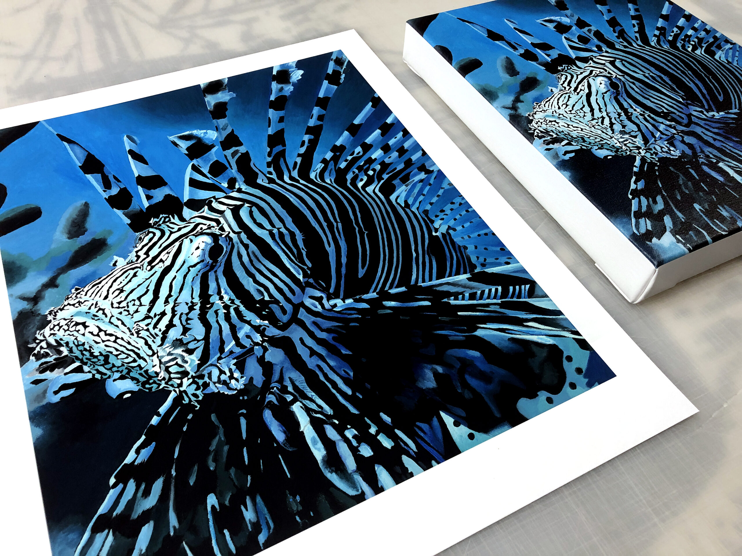 A colorful piece of resin coated artwork with a perfectly color matched proof print